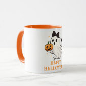 Niedlicher Geist mit Bow und Pumpkin | Halloween Tasse (Vorderseite Links)