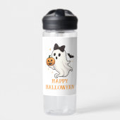Niedlicher Geist mit Bow und Pumpkin | Halloween Trinkflasche (Vorderseite)