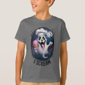 Niedlicher Geist mit Eiskrem Halloween T-Shirt (Vorderseite)