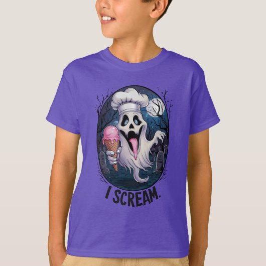 Niedlicher Geist mit Eiskrem Halloween T-Shirt (Vorderseite)