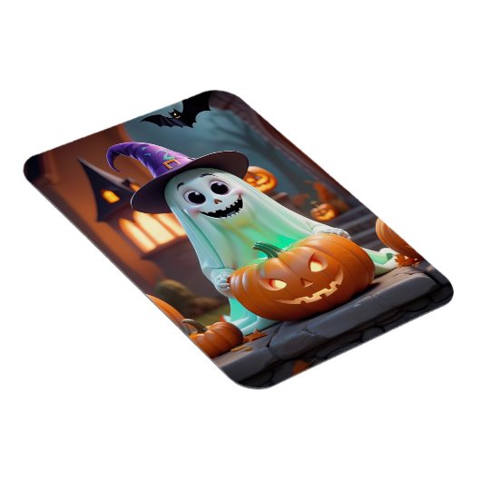 Niedlicher Geist mit Halloween-Kürbis Magnet (Rechte Seite)