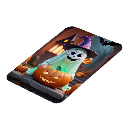 Niedlicher Geist mit Halloween-Kürbis Magnet (Linke Seite)