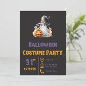 Niedlicher Geist mit Jack-O' Lantern Schwarzes Hal Einladung (Stehend Vorderseite)