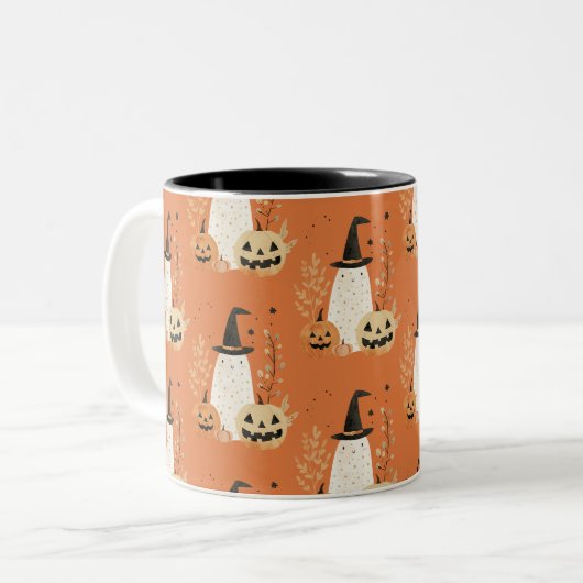 Niedlicher Geist mit Jack - o-Lanterns Halloween-M Zweifarbige Tasse (Vorderseite Links)
