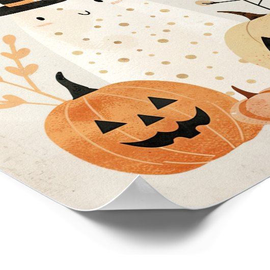 Niedlicher Geist mit Jack-o-Laternen Halloween Kin Poster (Ecke)