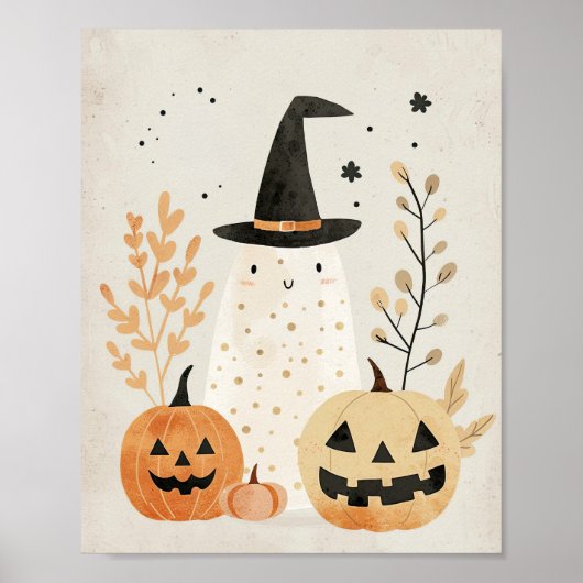 Niedlicher Geist mit Jack-o-Laternen Halloween Kin Poster (Vorne)