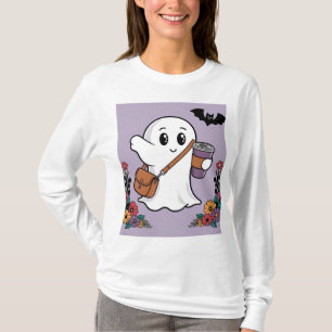 Niedlicher Geist mit Kaffee und stilvoller Tasche T-Shirt