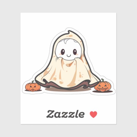 Niedlicher Geist mit Kürbiskleber Aufkleber (Blatt)