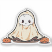 Niedlicher Geist mit Kürbiskleber Aufkleber (Vorderseite)