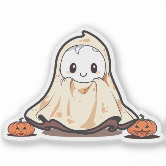 Niedlicher Geist mit Kürbiskleber Aufkleber (Vorderseite)