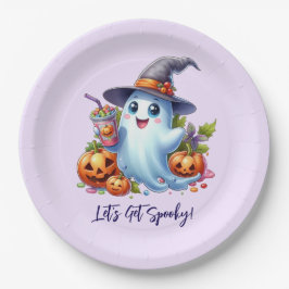 Niedlicher Geist mit leckeren Getränken, Halloween Pappteller