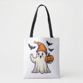 Niedlicher Geist mit Orangefarbenem Halloween-Deko Tasche (Vorderseite)