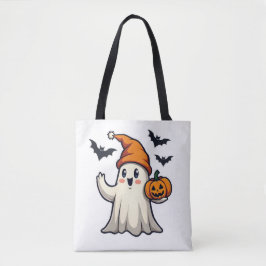 Niedlicher Geist mit Orangefarbenem Halloween-Deko Tasche