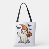Niedlicher Geist mit Orangefarbenem Halloween-Deko Tasche (Rückseite)
