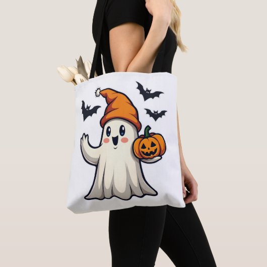 Niedlicher Geist mit Orangefarbenem Halloween-Deko Tasche (Von Nahem)