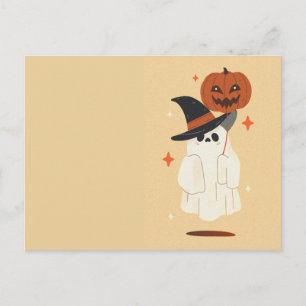 Niedlicher Geist mit Pumpkin-Ballon-Postkarte Postkarte