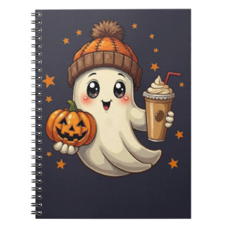 Niedlicher Geist mit Pumpkin & Coffee Spiral Noteb Notizblock