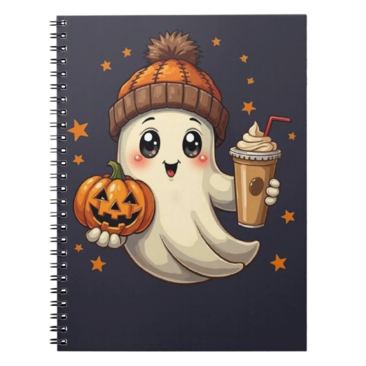 Niedlicher Geist mit Pumpkin & Coffee Spiral Noteb Notizblock (Vorderseite)