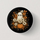 Niedlicher Geist mit Pumpkin & Fall Blume - Hallow Button (Vorderseite)
