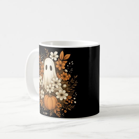 Niedlicher Geist mit Pumpkin & Fall Blume - Hallow Kaffeetasse (Vorderseite Links)