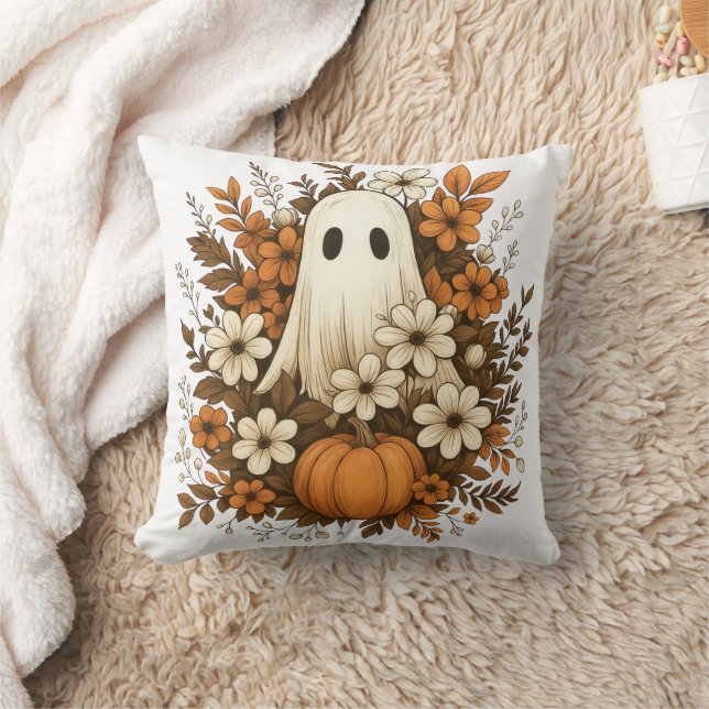 Niedlicher Geist mit Pumpkin & Fall Blume - Hallow Kissen (Decke)