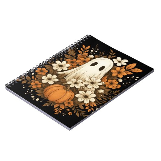 Niedlicher Geist mit Pumpkin & Fall Blume - Hallow Notizblock (Linke Seite)