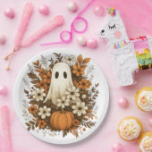 Niedlicher Geist mit Pumpkin & Fall Blume - Hallow Pappteller (Party)