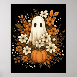 Niedlicher Geist mit Pumpkin & Fall Blume - Hallow Poster