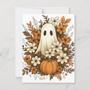 Niedlicher Geist mit Pumpkin & Fall Blume - Hallow Postkarte