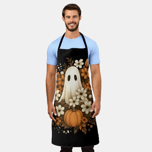 Niedlicher Geist mit Pumpkin & Fall Blume - Hallow Schürze (Getragen)