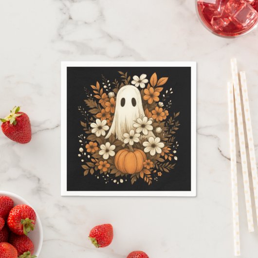 Niedlicher Geist mit Pumpkin & Fall Blume - Hallow Serviette (Beispiel)