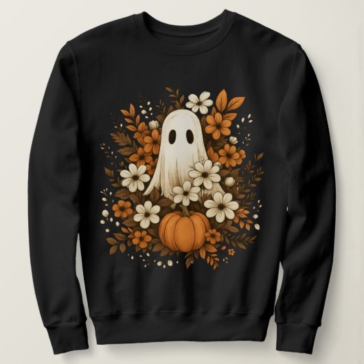 Niedlicher Geist mit Pumpkin & Fall Blume - Hallow Sweatshirt (Design vorne)