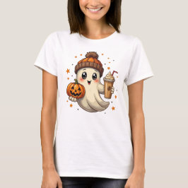 Niedlicher Geist mit Pumpkin & Kaffee Halloween T  T-Shirt