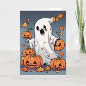 Niedlicher Geist mit Pumpkins Halloween Karte (Vorderseite)