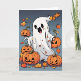 Niedlicher Geist mit Pumpkins Halloween Karte