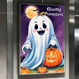 Niedlicher Geist mit Pumpkins Halloween-Poster Poster