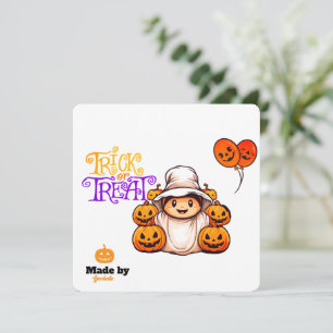 Niedlicher Geist mit Pumpkins Trick oder Treat Hal Einladung