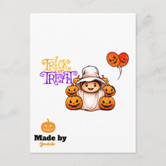Niedlicher Geist mit Pumpkins Trick oder Treat Hal Postkarte