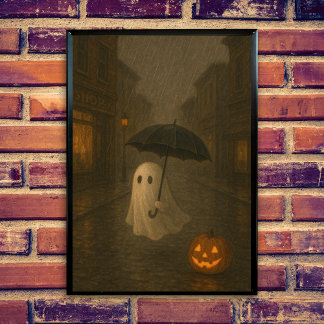 Niedlicher Geist mit Schirm | Halloween Dark Acade Poster
