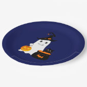 Niedlicher Geist mit schwarzer Katze feiert Halbze Pappteller (Schrägansicht)