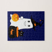Niedlicher Geist mit schwarzer Katze feiert Halbze Puzzle (Horizontal)