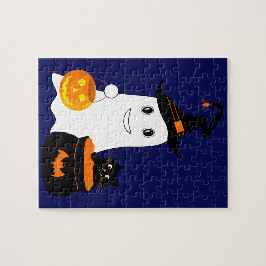 Niedlicher Geist mit schwarzer Katze feiert Halbze Puzzle (Horizontal)