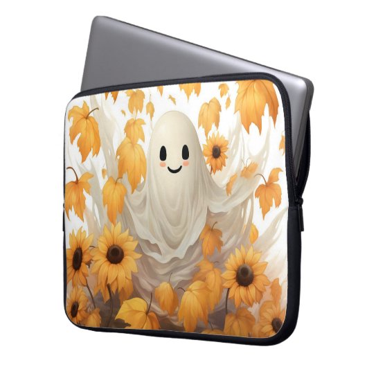 Niedlicher Geist mit Sonnenblumen Laptop-Tasche Laptopschutzhülle (Vorderseite Links)