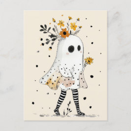 Niedlicher Geist mit Sonnenblumen Whimsical Hallow Postkarte