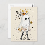 Niedlicher Geist mit Sonnenblumen Whimsical Hallow Postkarte (Vorne/Hinten)