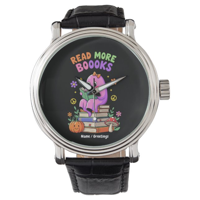 Niedlicher Geist "Read More Booooks" Witziges Hall Armbanduhr (Vorderseite)