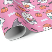 Niedlicher Geist Reading ein Buch Halloween Pink O Geschenkpapier (Rolleneckpunkt)