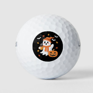 Niedlicher Geist trinkt kalten Kaffee Halloween Golfball