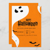 Niedlicher Geist und Fledermäuse Orangefarbenes Ha Einladung (Vorne/Hinten)