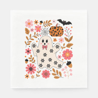 Niedlicher Geist und Kürbisflora Spooky Serviette